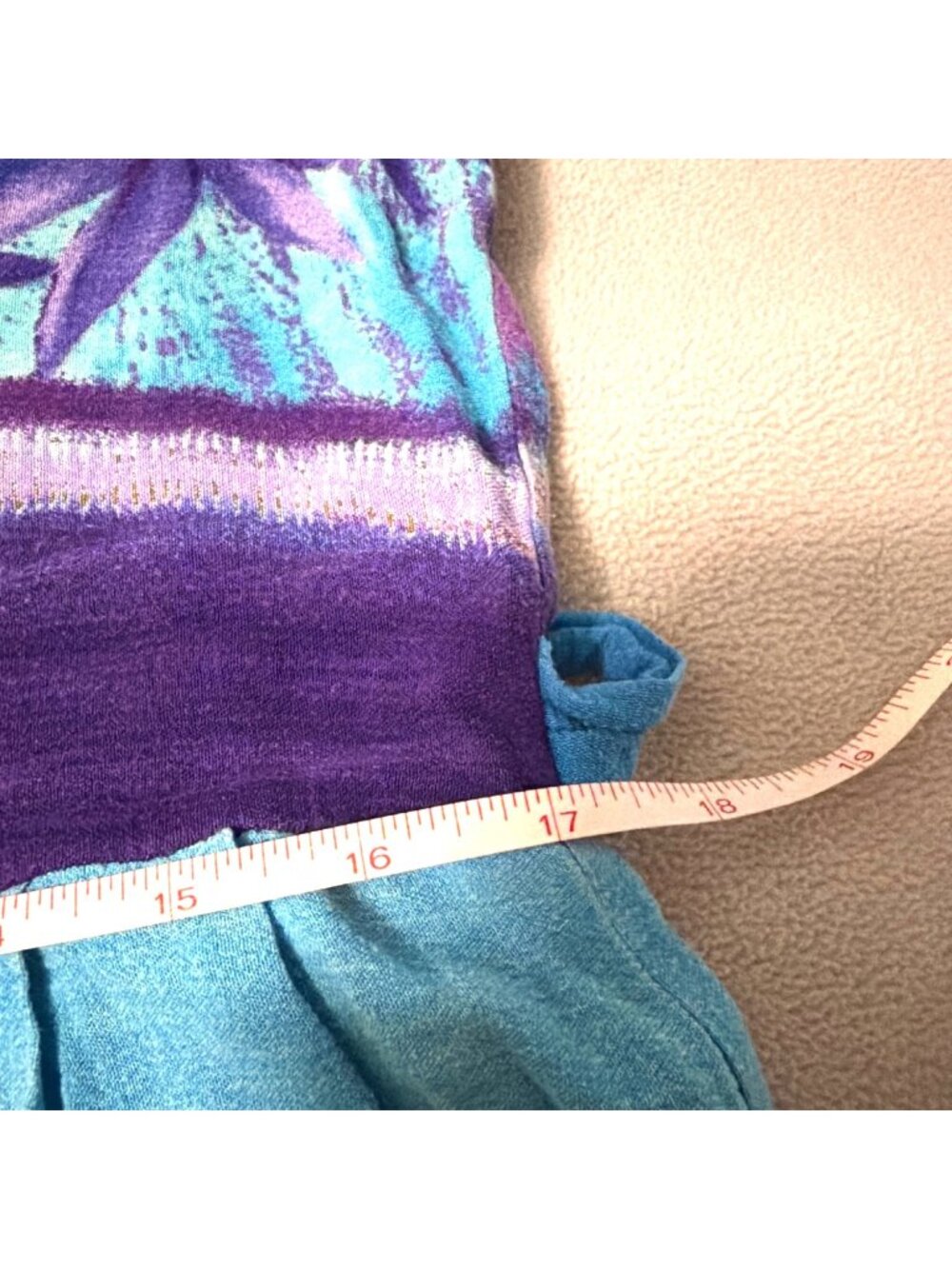 Tropical Print Maxi Dress Blue & Purple Short Sleeve Tie Waist Casual Boho gauze - Picture 5 of 6